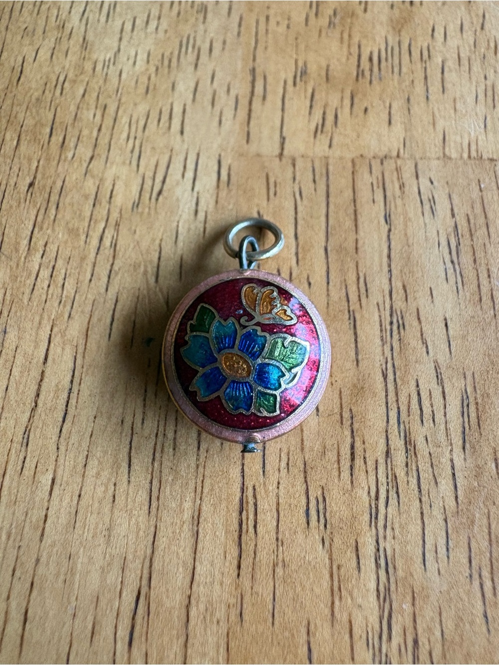 Vintage Cloisonne Enamel Flower Butterfly Charm Pendant